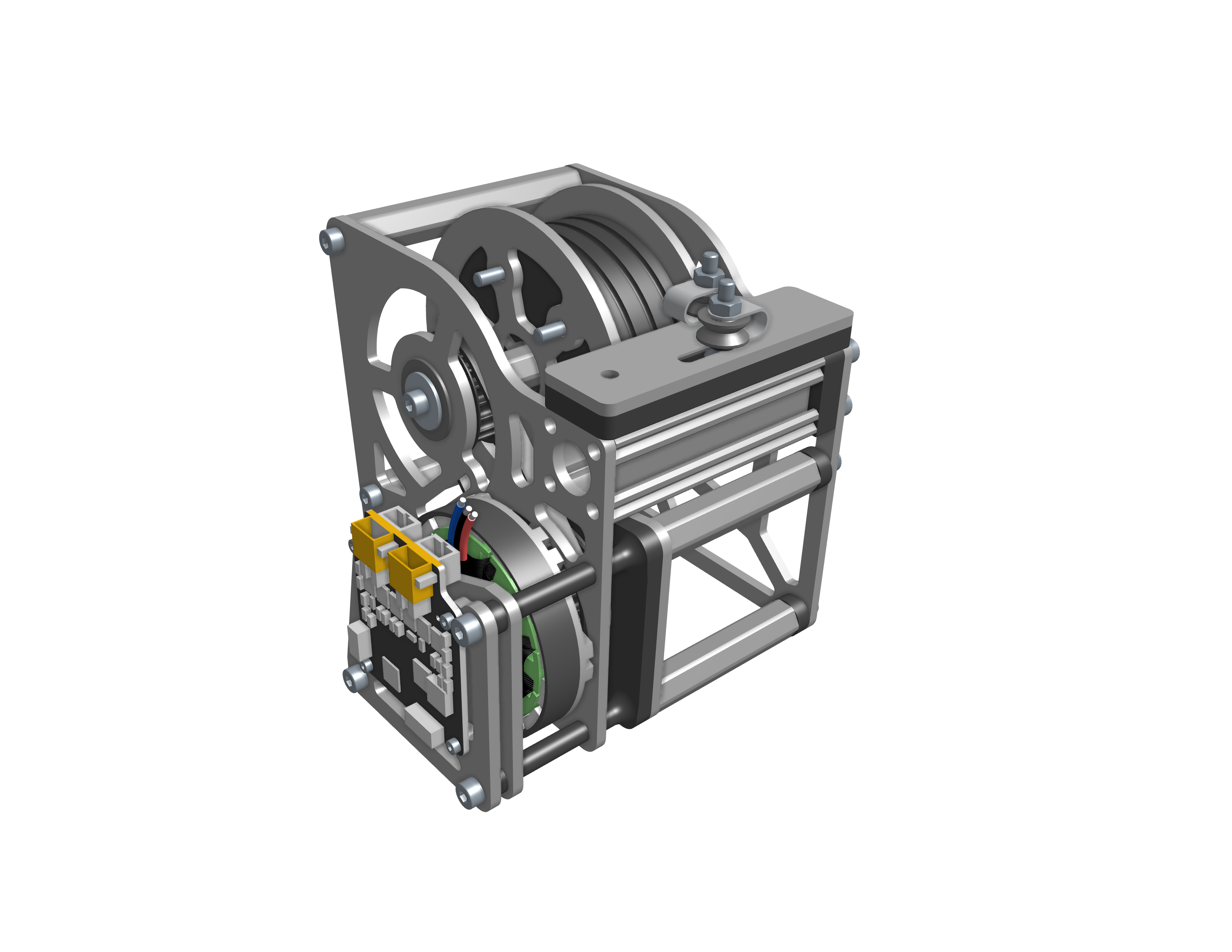 Corner assembly CAD render — isometric