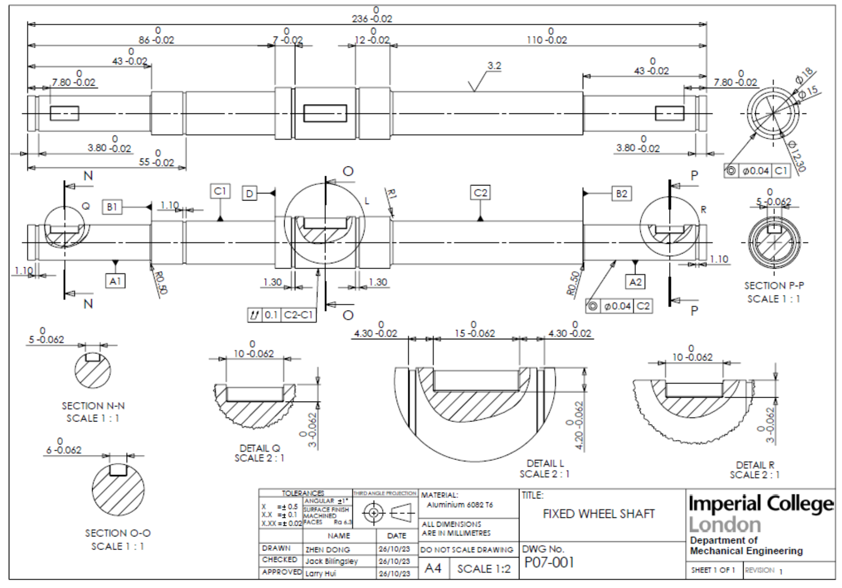 Fixed Wheel Shaft Drawing